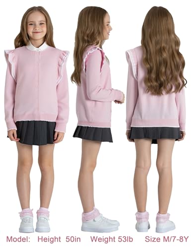 Image of BOBOYOYO Girls Cute Cardigan Cotton Girls Button Up Sweater Knit Jacket | Long Sleeve Crew Neck Kawaii Clothes for Casual School Wear