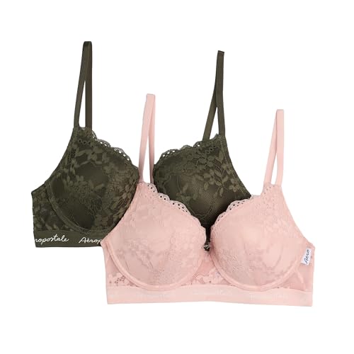Aeropostale Women's 2-Pack Push Up Bra, Green and Pink Size 34B