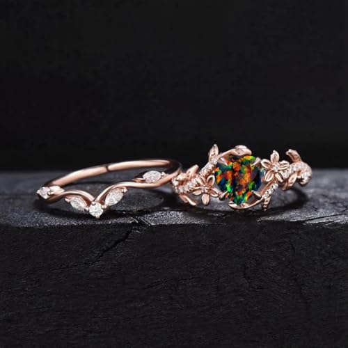 1 Carat Heart Shaped Gemstone Engagement Ring Set for Women, Solid 10K 14K 18K Gold Floral Wedding Rings Branch Leaf Vine Bridal Promise Ring Sets Gift for Her Wife Mom Nana3