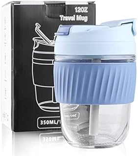 Sivaphe Glass Cup Reusable Travel Mug with Silicone Sleeve and Straw Lid for Tea, Coffee Home Office 350ML/12OZ Blue