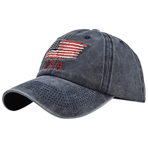 YULOONG Vintage Baseball Cap Embroidery USA Flag Washed Denim Trucker Cap 100% Cotton Sun Hat for Men Women Adjustable Navy Cover