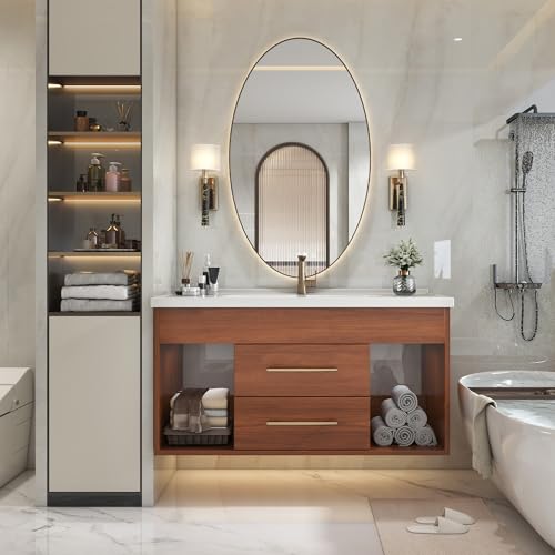 KEIKI 35.4" Mid-Century Modern Single Bathroom Vanity Integrated Ceramic Undermount Sink, Oak Freestanding Soft-Close Vanity Drawers & Door, Large Single Bath Storage Vanity Sink, Walnut by KEIKI - Image 9