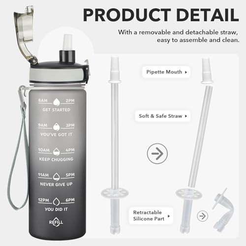 Image of Enerbone 24 oz Water Bottle, Leakproof BPA & Toxic Free, Motivational Water Bottle with Times to Drink and Straw, Fitness Sports Water Bottle with Strap for Office, Gym, Outdoor Sports