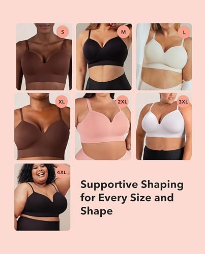 SHAPERMINT Seamless Wireless Bras for Women Full Support - Comfortable Bralette with Lift - No Underwire Soutien Gorge Femme - Plus Size Push Up Bra Black - 5