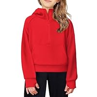 Arshiner Girls Half Zip Sweatshirt Fleece Hooded Pullover for Teen Long Sleeve Tops Fall Winter Clothes Red Hoodie Size 10-12