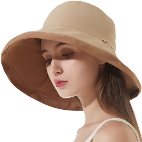 Reversible Bucket Wide Brim Hat Women ? UPF 50 Sun Hats for Summer & Spring, UV Protection Boonie with Chin Strap for Camping, Fishing, Hiking, Beach, Golf (AU, Alpha, Medium, Khaki)