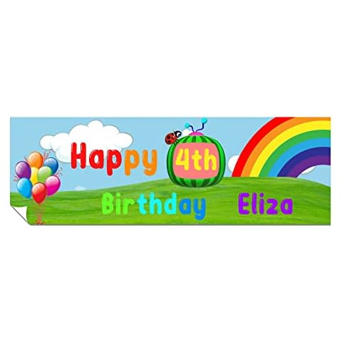 Personalised Birthday Banners for Girls & Boys - Happy Birthday Decorations for Kids’ Party - Birthday Girl Boy Banner - Happy Birthday Banner Melon 1 x 3ft Small Banner Cover