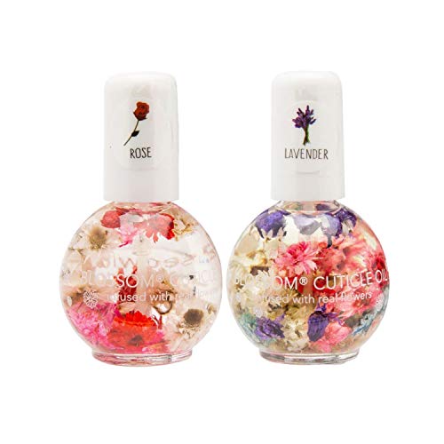 Blossom Scented Cuticle Oil Infused with Real Flowers Twin Pack  Nourishing Essential Oils for Softening, Hydrating and Repairing Nail Cuticles (Lavender & Rose  2 x 0.42 Fl. Oz.)