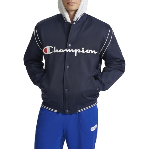 Champion Men's Satin Varsity Bomber Jacket with Logo