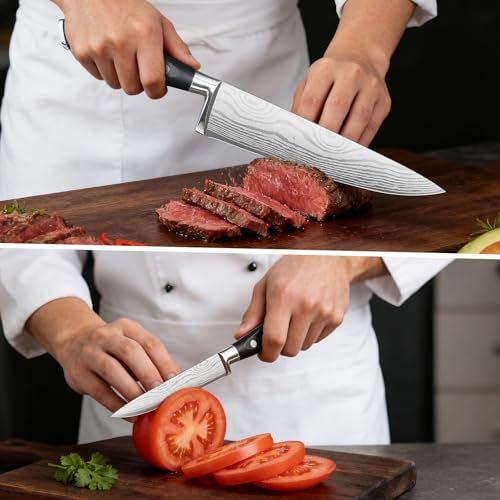 fomidao 2PCS Chef Knife Set, Razor Sharp Japanese Kitchen Knife Set, High Carbon Steel Damascus Pattern Chef's knives, Cooking Knife with Full Tang Handle Design for Home Kitchen - Image 2