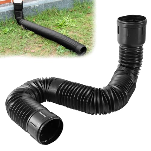 Auffangbecken Fallrohr Erweiterungsset,150cm Fallrohrverlängerungen Flexibel,Regenrinnen Fallrohr Ablauf,PE-Ablaufverlängerung für Villa Im Freien, Rund (Schwarz)