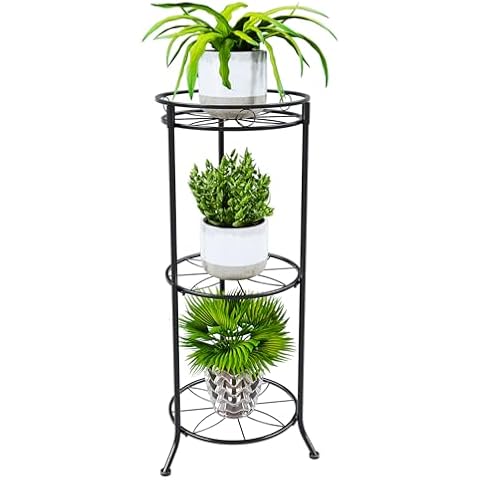 YisanCrafts 3 Tier Plant Stand Indoor Outdoor Flower Pot Holder Display Vertical Shelves Shelf - Metal Iron Corner Planter Rack Multiple Organizer for Garden Patio Lawn Balcony Office Cover