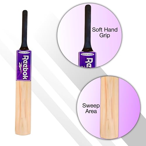 Image of Popular Willow Cricket Bat, Size 3, Natural Wood with Purple and Beige, Selected Willow, Tennis Ball Included, for 8 Years Age Group (Pack of 1)