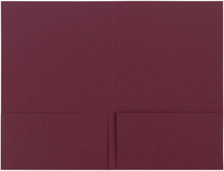 LUXPaper 6" x 9" Small Welcome Folders | Two Pocket | Burgundy Linen | Gold Foil Flourish | 110lb. Cover | 100 Qty
