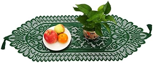 KYEYGWO Hollow Lace Table Runners Elegant Mesh Tablecloth Vintage Macrame Table Cover with Tassels for Rustic Boho Wedding Reception Decoration Bridal Showers, 35'' x 13'' Green
