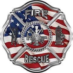 Reflective Traditional Fire Rescue Fire Fighter Maltese Cross Sticker/Decal with American Flag