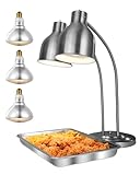 VEVOR Food Heat Lamp, 500W Electric Commercial Food Warmer Light, 2-Head Stainless Steel French Fry Heating Lamp with 3 Bulbs, Catering Food Warming Equipment for Kitchen, Buffet, Restaurant, Silver
