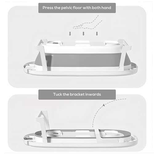 Image of Cockatoo-Kids DripDrop Foldable Baby Bath Tub with Thermistor, Pillow & Soap Box - Portable Newborn to 6 Years Tub, Non-Toxic PP, Anti-Slip Base, 40kg Capacity - Travel & Home Use, White & Grey