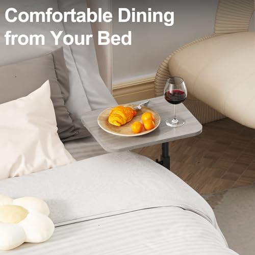 Image of HzTinT Side Table Sofa Tray for Couch Heavy Metal Base Swivel /Adjustable Height, Sofa Bed Bathroom Study TV Tray C Shaped End Table Food Snack Trays for Eating