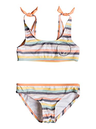 Roxy Girls' Lets Go Surfing Athletic Swimsuit Set, Salmon Candy Stripes, 2