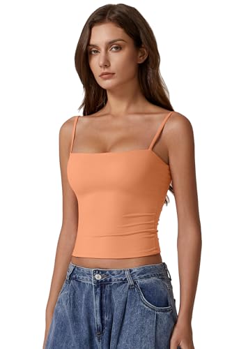 Image of QINSEN Women's Double Lined Basic Tank Top Adjustable Spaghetti Straps Sleeveless Camisole Shirts