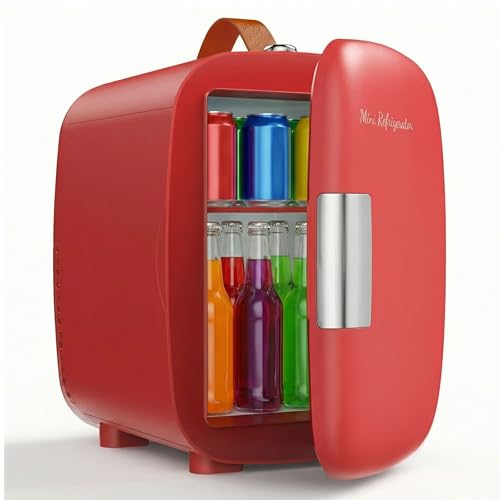 OLIXIS Mini Fridge for Bedroom, Office & Car, Portable Mini Refrigerator for Skincare with Handle, 4.23QT Compact Cooler for Drinks, Food, Skincare & Makeup, Ultra-Quiet Energy-Saving, AC/DC