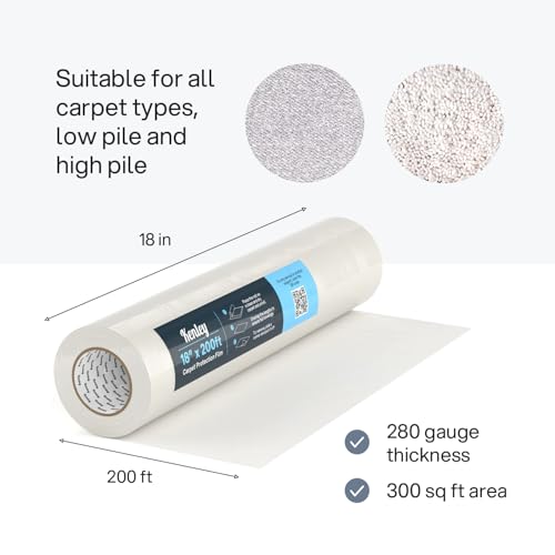 Kenley Carpet Protection Film - Self Adhesive Plastic Carpet Protector Film - Heavy Duty Shield Covering for Stairs Floor Runner Surface - Puncture & Water Resistant Sticky Protection Roll (18\"x 200\') - Thumbnail 5