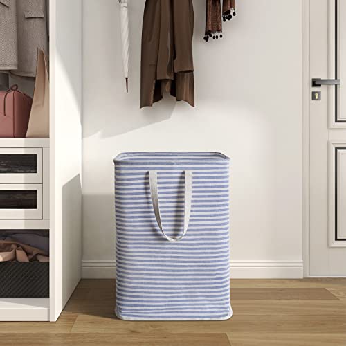Chrislley 72L Freestanding Laundry Hamper With Handle Large Laundry Basket Laundry Bin Collapsible Dirty Clothes Basket Cotton Storage Basket For Clothes(Striped Blue) #TOP5