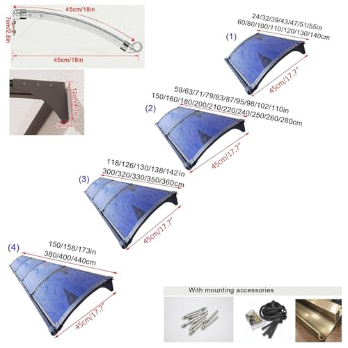 Marquesina de policarbonato para puertas con perfilería de metal de alta gama 5