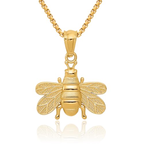 IceCarats 14K Solid Yellow Gold Queen Bumble Bee Necklace Honeybee Pendant Beekeeper Charm