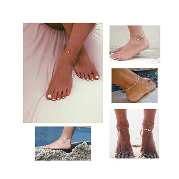 Softones 16Pcs Ankle Bracelets for Women Girls Gold Silver Two Style Chain Beach Anklet Bracelet Jewelry Anklet Set,Adjustable Size