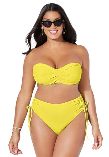 Swimsuits For All Valentine Ruched Bandeau High Waist Side Tie Bikini Set - Pineapple, Pineapple