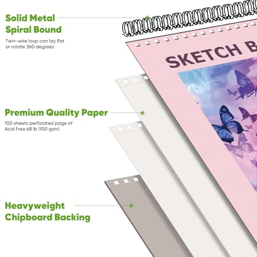 Image of Soucolor Sketch Book 9 inch x 12 inch for Teen Girls, Cute Pink Sketchbook | 100 Sheets Spiral Notebook Drawing Pad|Pastel School Art Supplies for Beginner Artists|Arts and Crafts Gifts Set for Women