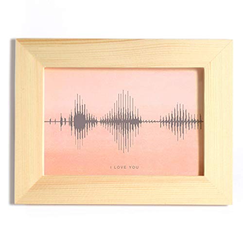 “I Love You” - Visible Voice Soundwave Art, Grey and Pink Print with Wood Frame, Anniversary, Valentines Day and Mother's DayGift (3.5 x 5 inch)