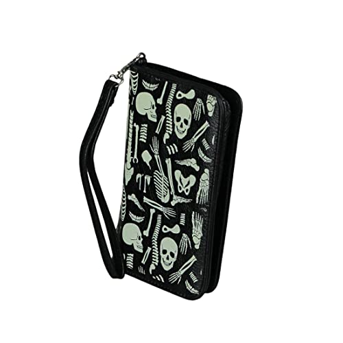 Glow in the Dark Skeleton Print Black Vinyl Wallet With Removable Wrist Strap2