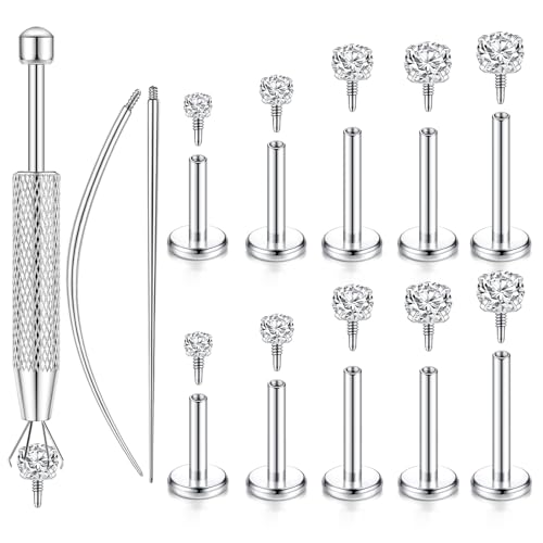 LORACOXS 16G/18G Flat Back Earrings for Women Men - Tragus Helix Conch Rook Ear Cartilage Piercing Jewelry Hypoallergenic Internal Thread Studs Ideal for Medusa Monroe Ashley Labret Snake Bite Lip Piercing