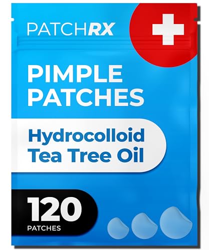 PatchRx Pimple Patches for Face (120 Patches), Hydrocolloid Acne Patches with Tea Tree Oil, Pimple Patch Pimple Stickers - Hydrocolloid Patch Acne Dots - Acne Pimple Patches For Face - Zit Patches
