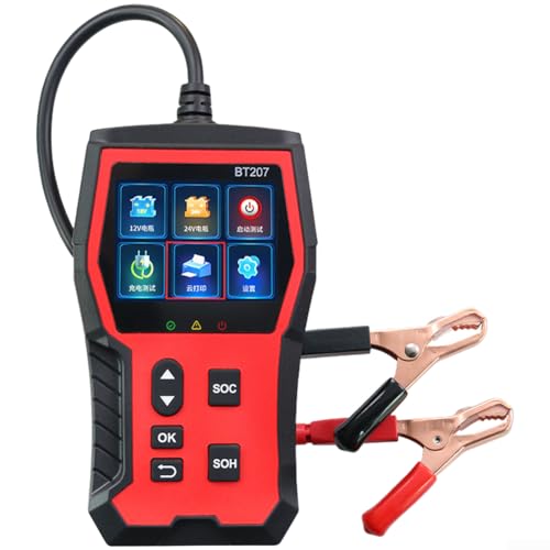 YobiLife Probador de batería automotriz de 12 V/24 V, con pantalla LCD a color para analizar voltaje, capacidad, estado de salud, amperios de arranque en frío y resistencia interna
