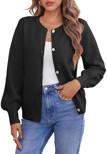 Saodimallsu Womens Button Down Cardigan Sweaters Crew Neck Long Sleeve Open Front Loose Fall Soft Knit Sweater Coats