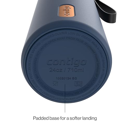 Image of Contigo AutoSeal 24 oz Stainless Steel Vacuum-Insulated Water Bottle with Leakproof Push-Button Spout & Lock, Carry Strap, BPA-Free & Lead-Free, Dishwasher Safe