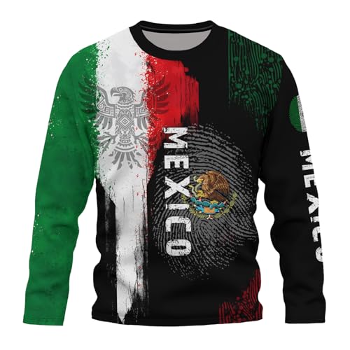 Mexico Eagle Long Sleeve T-Shirt Mexican Flag Tee 3D Printed Mexico Jersey Round Neck Long Sleeve Top Unisex
