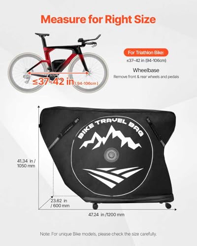 VEVOR Triathlon Bike Travel Bag, Transport Bicycle Storage Carry Bag with TSA Lock & Dual Zipper, Triathlon Bicycle Case Max. Wheelbase 42 in for Travel, Outdoor Use, Train Airplane Subway Transport - Thumbnail 2