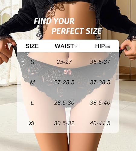Image of Cotton Thongs for Women, T Back Breathable Comfort See Through Panties, Seamless Lace Pack