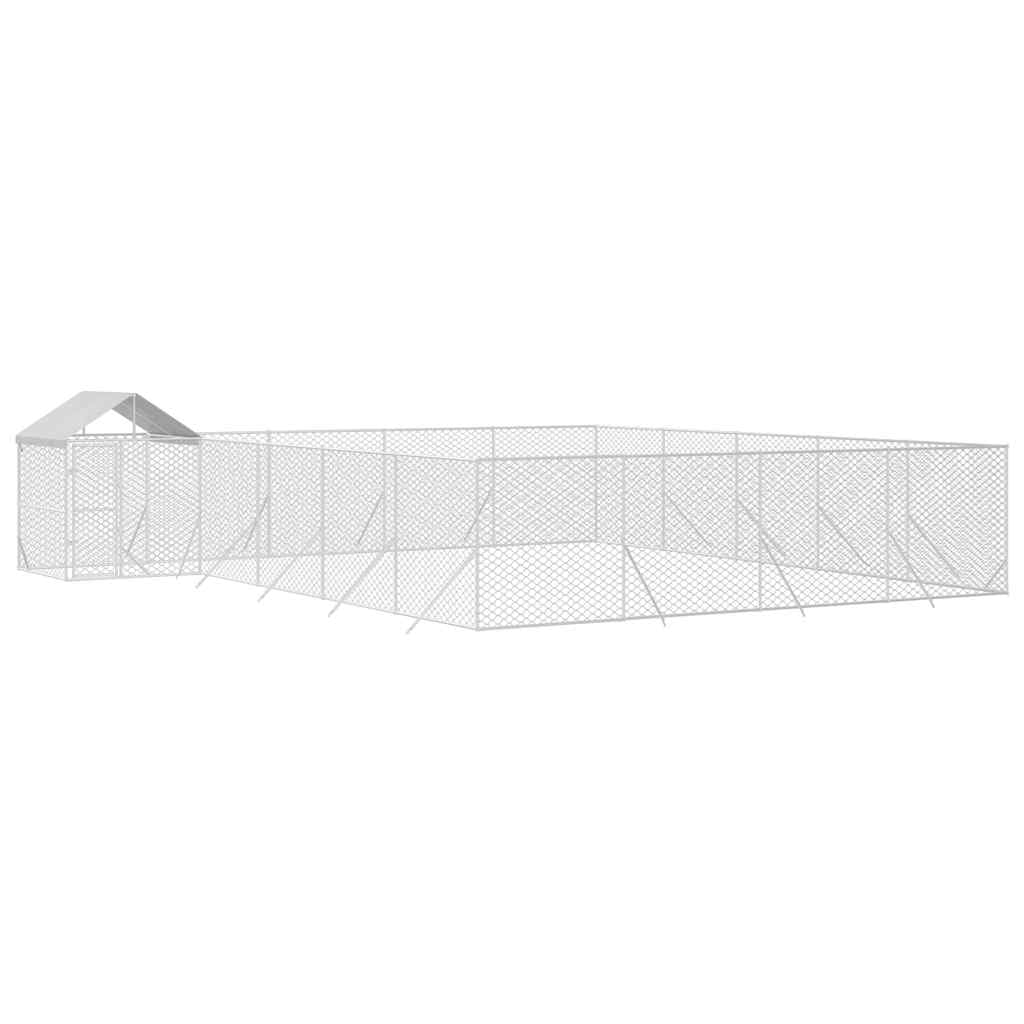 Perrera para perros al aire libre de acero galvanizado con techo plateado, 10 x 8 x 2,5 m, protección segura con rejilla de malla, resistente a la intemperie, ideal para perros, cachorros