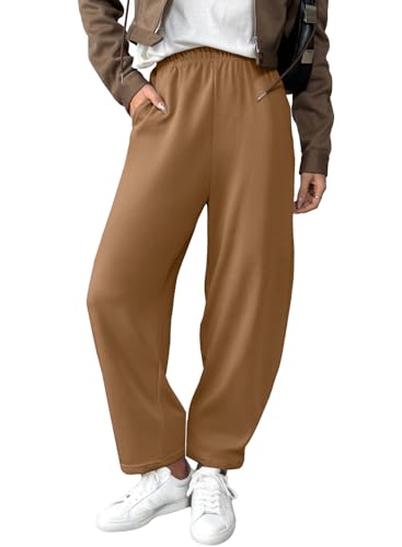 EVALESS Women's Fall Elastic High Waisted Baggy Pants Balloon Wide Leg Pants Woman Casual Cropped Length Trouser with Pockets