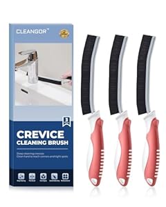 Cleangor Fugenbürste Bad, Harteborsten Ecken Reinigungsbürste, Ergonomischer Griff, Crevice Cleaning Brush, Spaltreinigungsbürste Für Bad, Dusche, Küche, Toilette, Waschbecken (3, Rot)