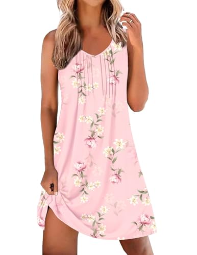 Image of Ekouaer Nightgowns for Women Sleeveless Sleep Shirt Tank Night Gown V Neck Chemise Pleated Night Shirt Soft Sleep Dress