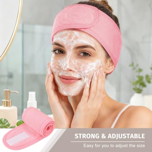 Image of Whaline 3Pcs Spa Facial Headbands Make Up Wrap Head Terry Cloth Headband Soft Adjustable Towel Band for Face Washing Shower Facial Cover Yoga (White, Light Pink, Light Purple)