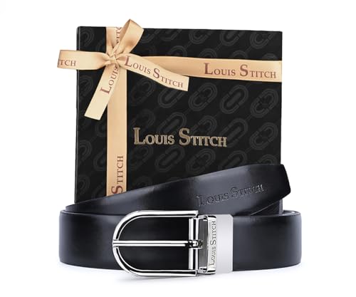Image of LOUIS STITCH Men's Reversible Italian Leather belt for men 1.25 inch (35mm) Waist Strap Black Brown Belt (BEPLNJ)