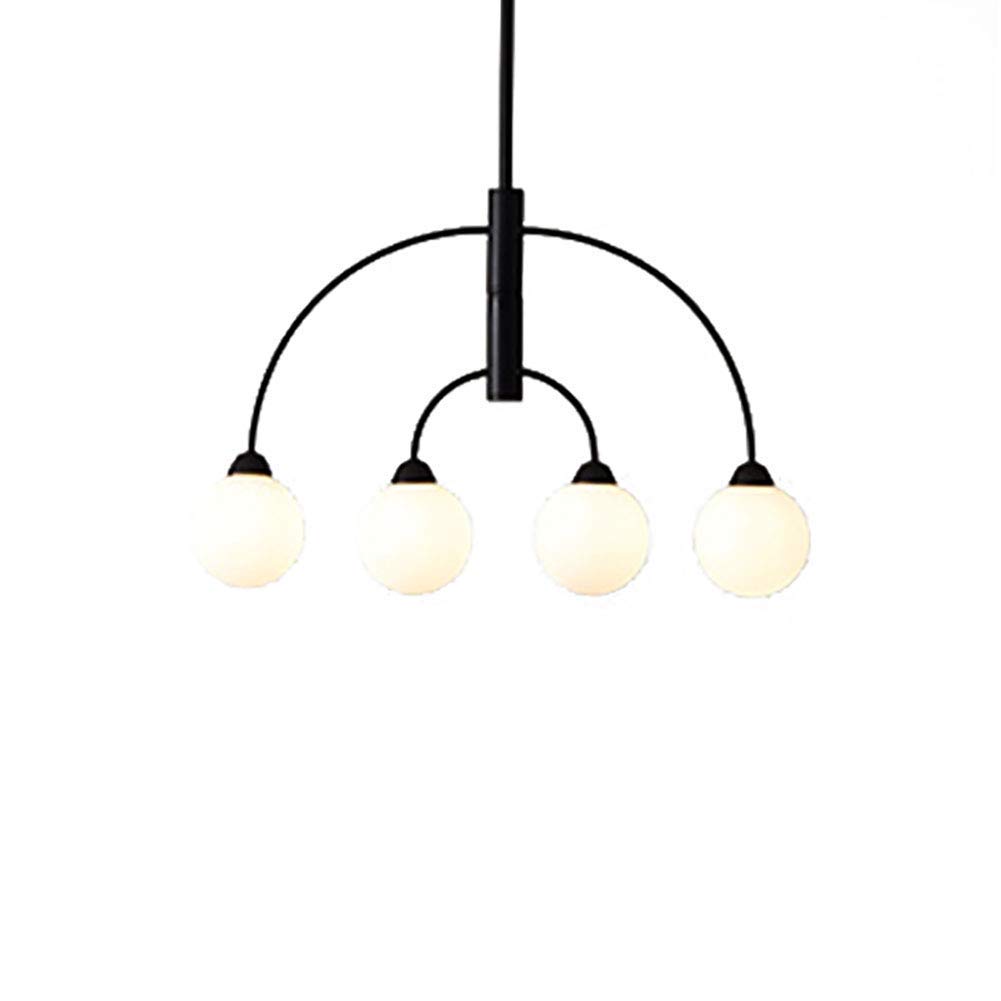 NZDY 6 Lights Glass Globe Branch Chandelier Satin Brass Pendant Lighting Fixture Ball Rotating Pendant Light for Living Dining Room Restaurant Bedroom,Black and Milk White,4-Light